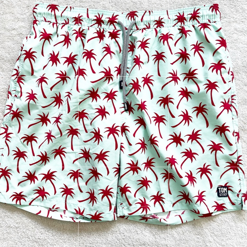 TOM & TEDDY PALM TREE PRINT SWIM TRUNKS SIZE XXL Trendy Stylish Beach Pool